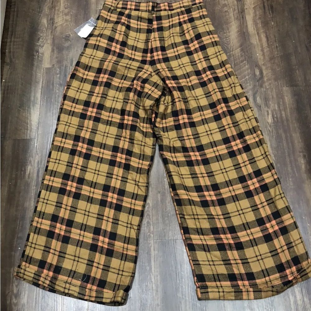 Free People Lyla Menswear Plaid Trouser Slouchy Wide Leg Olive Black Rose - Picture 4 of 5